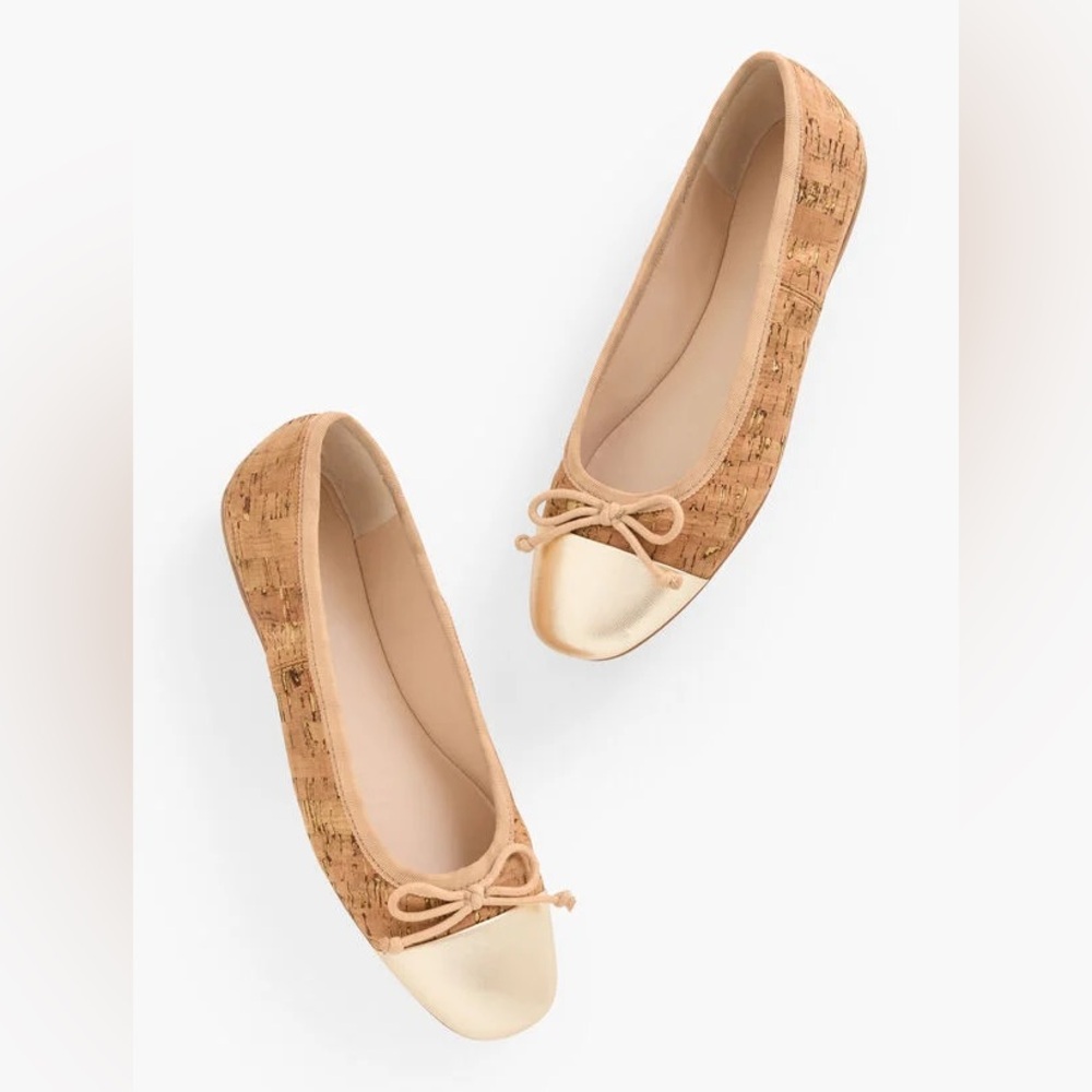 Talbots Cork-Textured Ballet Flats with Metallic Gold Cap